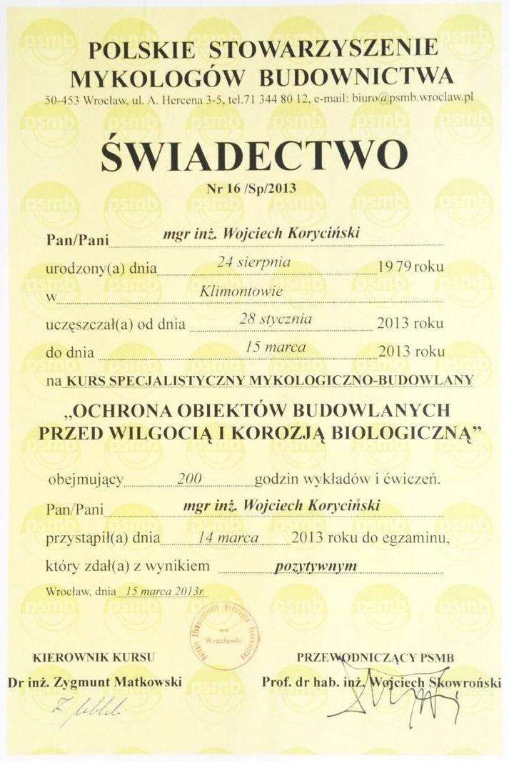 Opracownie: mgr inż. Wojciech Koryciński tel.