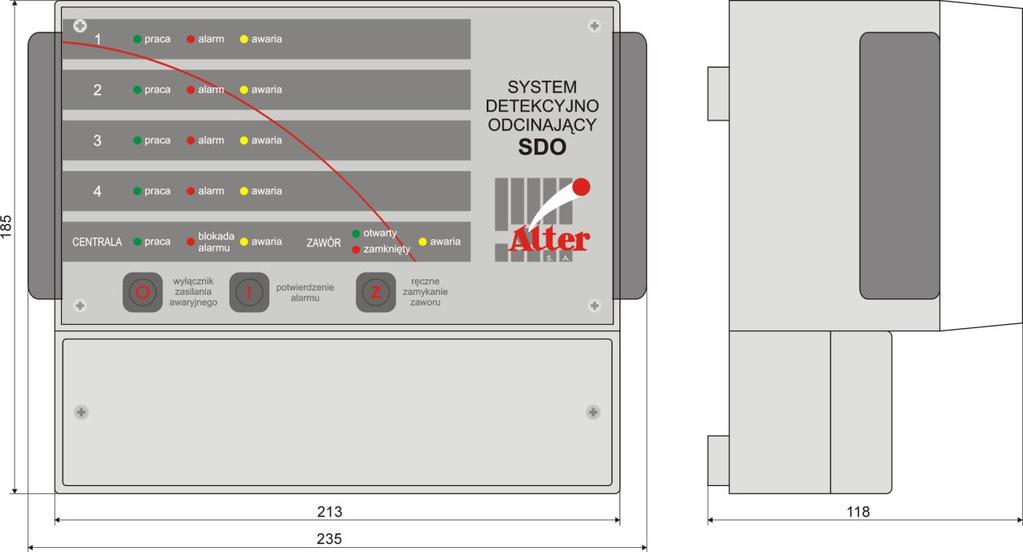 PRZEZNACZENIE I OGÓLNA CHARAKTERYSTYKA Centrala detekcyjna SDO przeznaczona jest do progowej detekcji stężenia gazów wybuchowych i par cieczy palnych, toksycznych oraz tlenu, za pomocą podłączonych