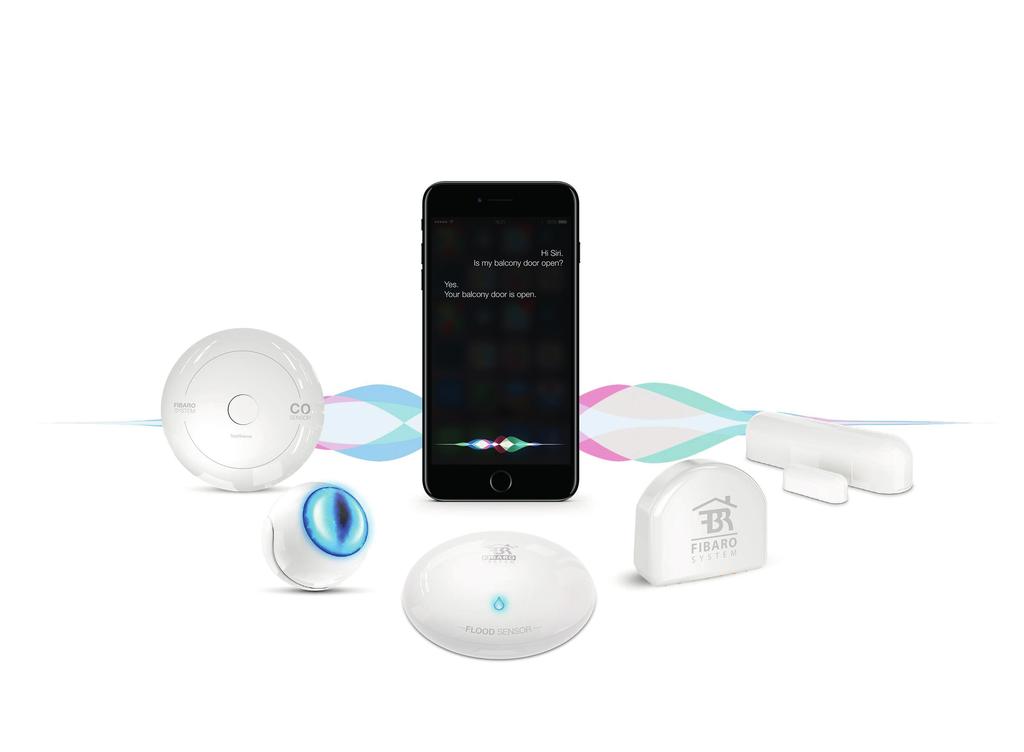 JAK TO DZIAŁA? Integracja z Apple HomeKit oznacza, że użytkownicy produktów FIBARO sygnowanych Works with Apple HomeKit mogą zarządzać nimi za pomocą iphone ów, ipadów, ipodów Touch czy Apple Watch.