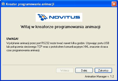 4. Wysyłanie animacji do drukarki fiskalnej Novitus HD E za pomocą programu serwisowego Animation Manager.