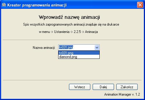 Gdy wszystkie animacje są wybrane zaprogramować można je wciskając przycisk dalej. Paski postępu wskazują postęp aktualnie programowanej animacji jak i postęp wszystkich programowanych animacji.