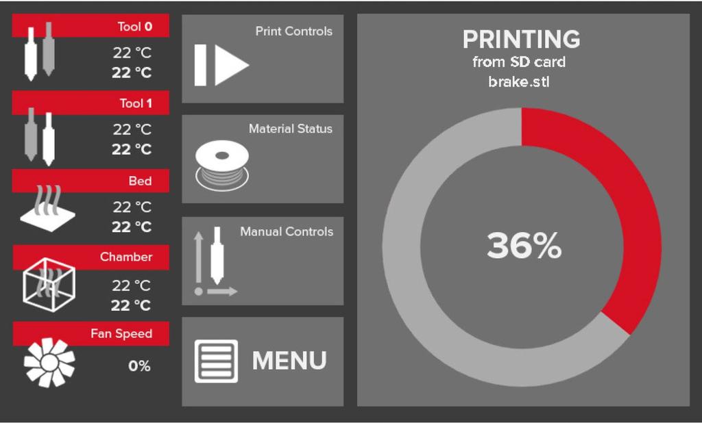 Menu główne w trakcie pracy Podczas drukowania z menu można wybrać następujące opcje: Print Controls: menu pauzy/wznowienia/anulowania trwającego wydruku.
