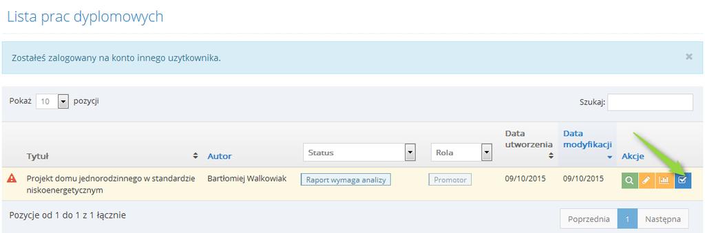 Rysunek 9. Przejście do wystawienia opinii Po dokonaniu tej czynności generowany jest plik oceny pracy. Rysunek 10.