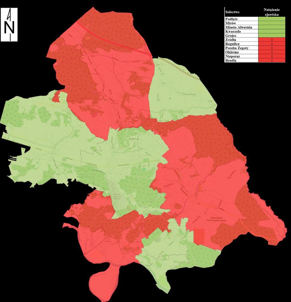 Podsumowanie diagnozy w sferze gospodarczej Mapa 4 Rozmieszczenie przestrzenne negatywnych zjawisk w sferze