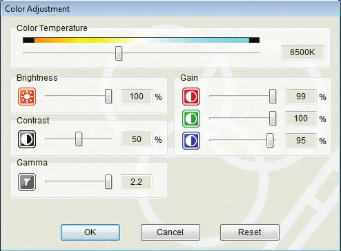 Wszystkie parametry, które można zmieniać dostępne są z poziomu jednego okna i można je dostosowywać za pomocą myszki, zamiast wchodzić do menu ekranowego.