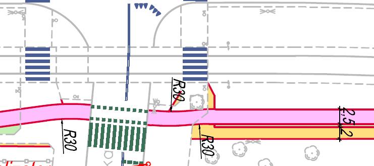 Rys. 13. Wariant I. Skrzyżowanie z ul. Krasickiego. W obrębie skrzyżowania z ul. Puławską zaprojektowano przejazd rowerowy przez wlot ul.