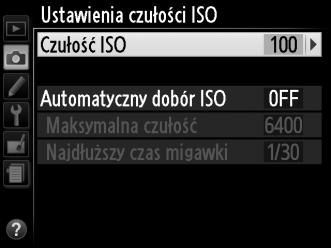 Ustawienia czułości ISO Przycisk G C menu fotografowania Ustaw czułość ISO (0 54).