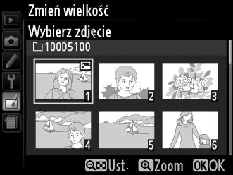 Wyróżnij zdjęcia za pomocą wybieraka wielofunkcyjnego i naciśnij przycisk W, aby je wybrać lub cofnąć wybór (aby wyświetlić wyróżnione