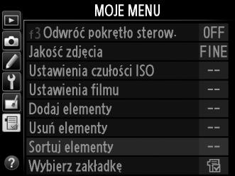 Za pomocą przycisków 1 i 3 przesuń nową pozycję w górę lub w dół listy Moje menu
