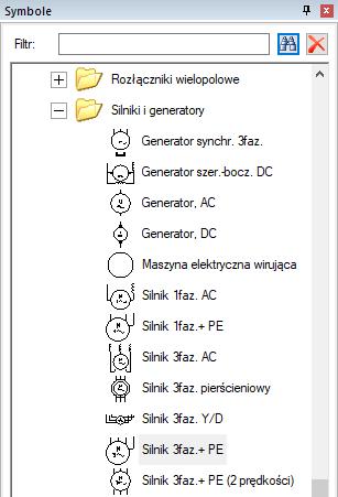 2.+ Kliknij na symbol silnika. 3.+ Przesuń symbol silnika na rysunek. 4.+ Przesuń silnik do kolumny 3 i umieść pod dolnymi liniami potencjałowymi. 5.