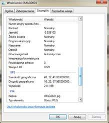 11), po czym przewijając w dół suwakiem okna, możemy swobodnie odczytywać metadane EXIF (fot. 12 13).