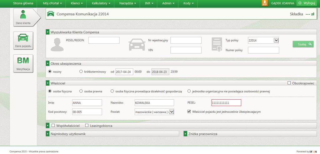 Portal W MOJE OFERTY! Rozkodowane dane pojazdu oraz właściciela pojazdu zostaną wczytane do właściwych formatek kalkulatora w CPortal dane Klienta!