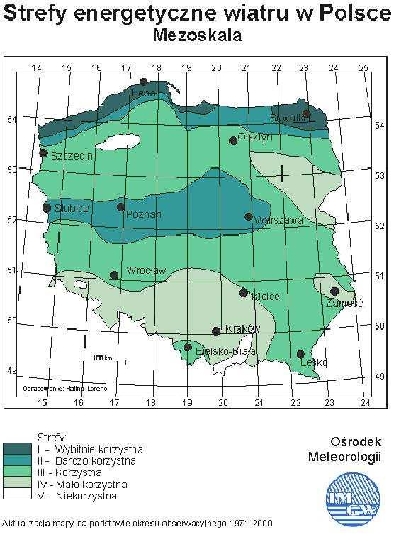 W 887.10 7/15 Rys 10.1. Mapa stref energetycznych wiatru w Polsce (źródło: IMGW) Dobór lokalizacji dla turbiny wiatrowej musi zostać poprzedzony szczegółowymi analizami technicznymi.
