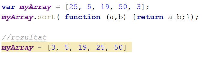 Tablice w JS sortowanie vol.2, numeryczne Metoda sort() pozwala także na sortowanie numeryczne. W tym celu nizbędna jest funkcja porównawcza, która jest przekazywana, jako parametr metody.