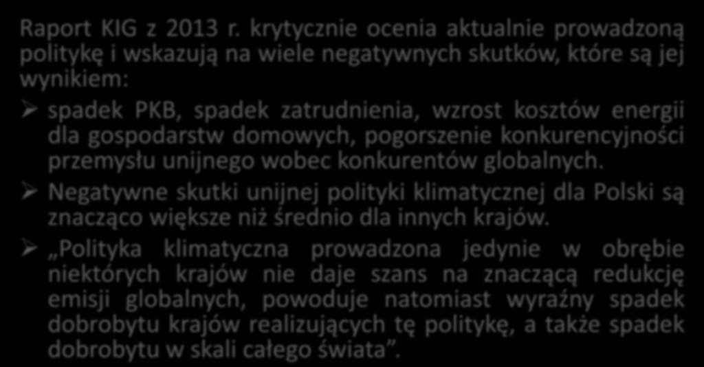 POLITYKA KLIMATYCZNA - GOSPODARKA Raport KIG z 2013 r.
