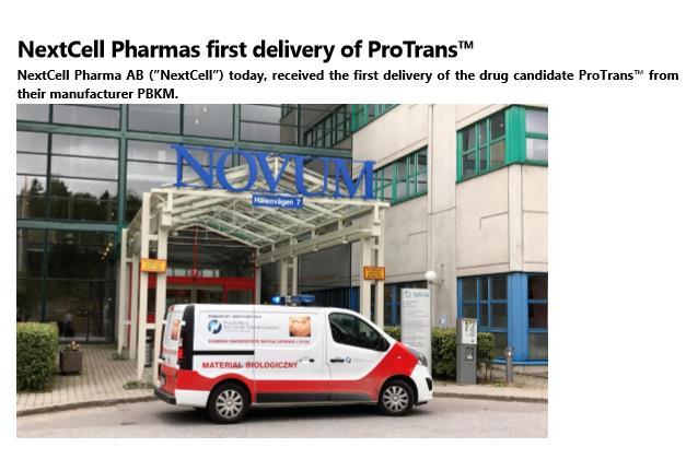 KONTRAKT NA POTRZEBY BADAŃ KLINICZNYCH W LECZENIU CUKRZYCY Współpraca ze szwedzką spółką NextCell Pharma AB (NCP) w zakresie wytwarzania produktów ATMP na potrzeby badań klinicznych nowego leku na