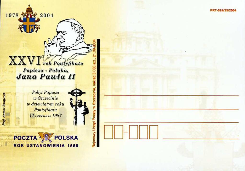 Ha-02 2004 Ia-01 2004 Rejonowy Urząd Poczty w Szczecinie, nakład 3000 szt., 21.09 2004 r. PRT 024/35/2004. 1978-2004.