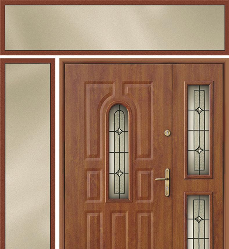 panele sandwiczowe identyczne ze skrzydłem drzwi, o grubości 43 mm, wypełnione sztywną pianką poliuretanową.