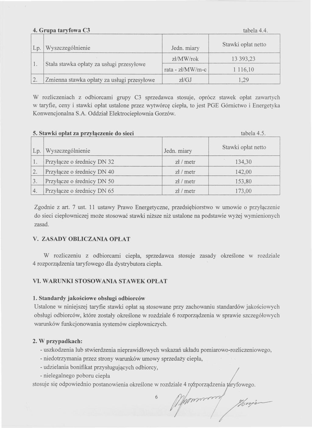 Przyłącze 4. Grupa taryfowa C3 tabela 4.4. zł/mw/rok 13 393,23 rata - zł/mw/m-c 1 116,10 2.