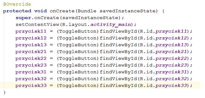 Rysunek: W metodzie oncreate przypisujemy obiektom klasy ToggleBotton