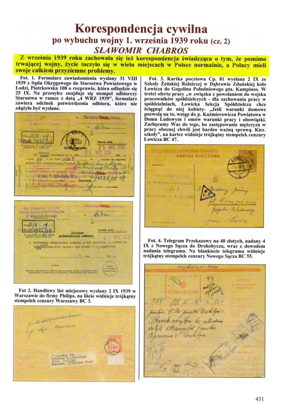Korespondencja cywilna po wybuchu wojny 1. września 1939 roku (cz.