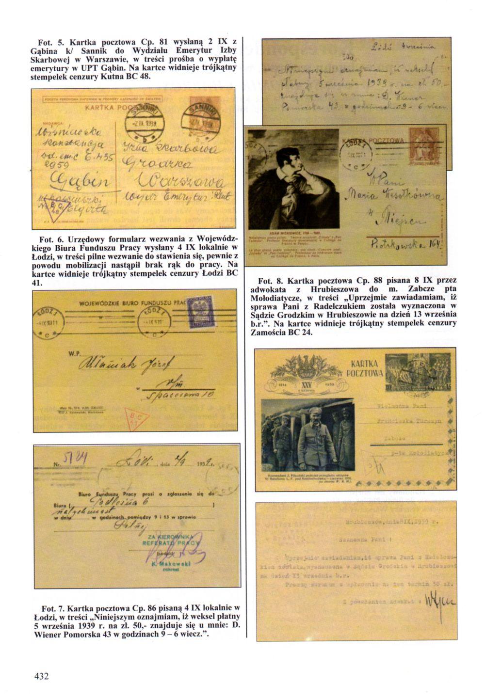 Fol. 5. Kartka pocztowa Cp. 81 wystaną 2 IX z Cąbina kl Sennik do Wydziału Emerytur Izby Skarbowej w Warszawie, w treści prośba o wypłatę emerytury w UPT Gąbin.