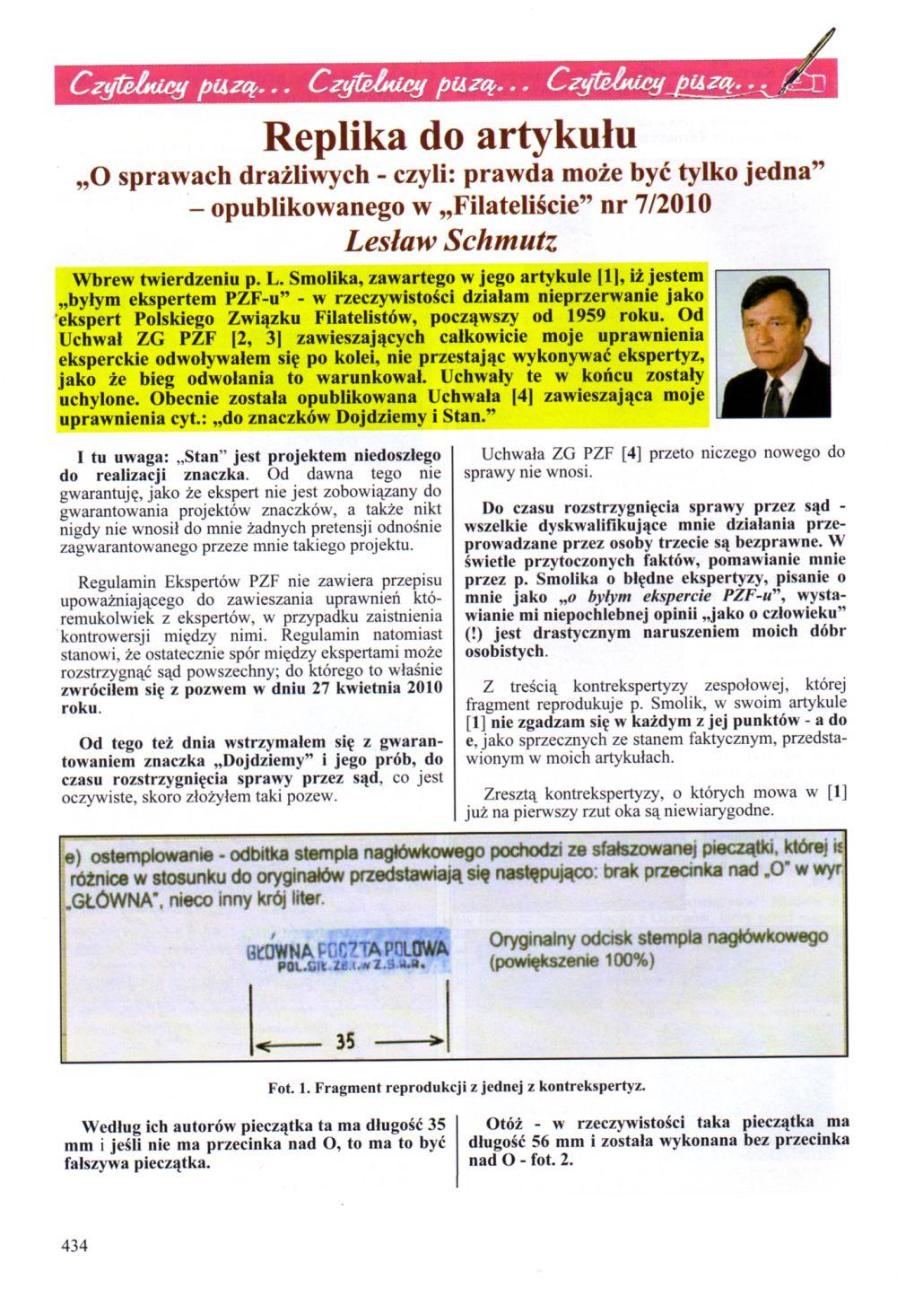 CrOliarg C5,_~ Czy~ptelztf... Replika do artykułu O sprawach drażliwych - czyli: prawda może być tylko jedna" opublikowanego w Filateliście" nr 7/2010 Le