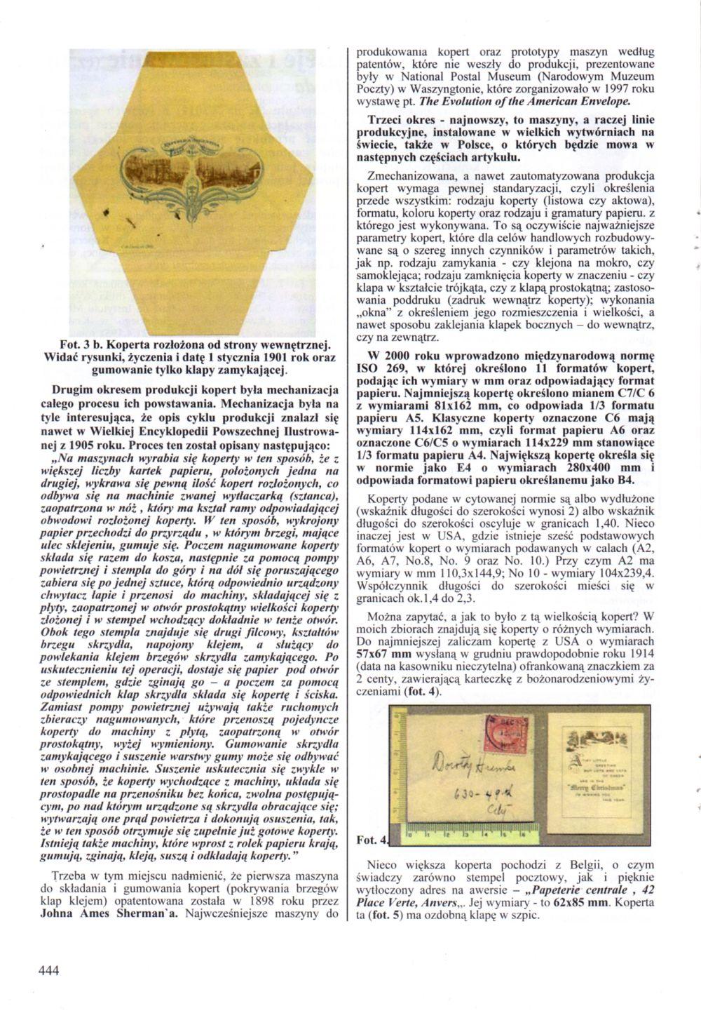 Fot. 3 b. Koperta rozłożona od strony wewnętrznej. Widać rysunki. tyczenia i datę 1 stycznia 1901 rok oraz gumowanie tylko klapy zamykającej.