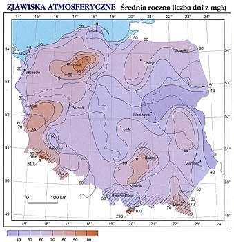 Widzialność Znacznie obniżona widzialność na skutek mgły występuje głównie w półroczu chłodnym od września do marca.