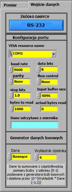 port RS 232 Dane do protokołu pomiarów
