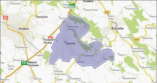 Sąsaduje z następującym gmnam: Od północy z gmną Jasenca Roselna, Od połudna z gmnam Besko, Zarszyn Rymanó, Od