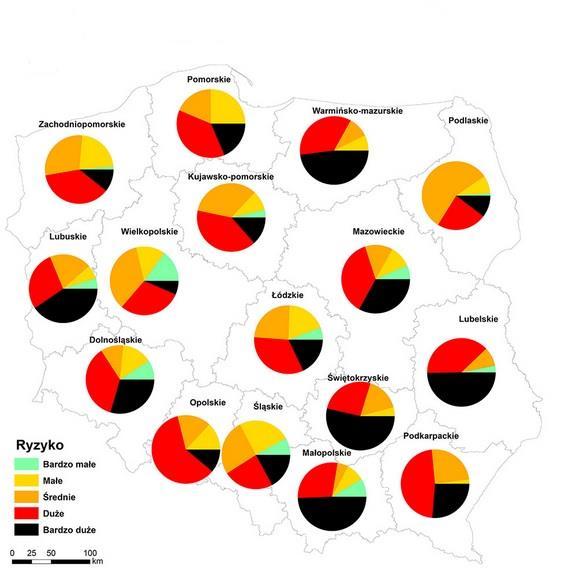 Rysunek 3 Ryzyko indywidualne na drogach krajowych w Polsce w latach 2010-2012 w poszczególnych województwach Istotnymi danymi są informację