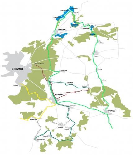 Poniżej załączono mapę tras rowerowych dostępną na stronie internetowej gminy. Rysunek 5: Trasy rowerowe na terenie gminy (źródło: http://rydzyna.pl/41.