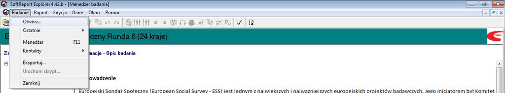 Jak korzystać z przeglądarki danych ESS SoftReport Instalacja 1. Do korzystania z przeglądarki konieczne jest zainstalowanie programu ESS SoftReport.