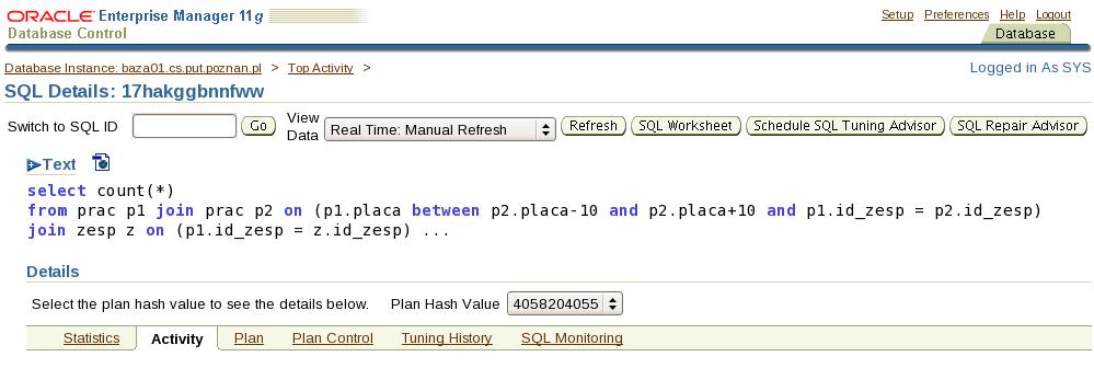 Przejdź ponownie do obszaru dotyczącego problematycznych poleceń SQL Top SQL.