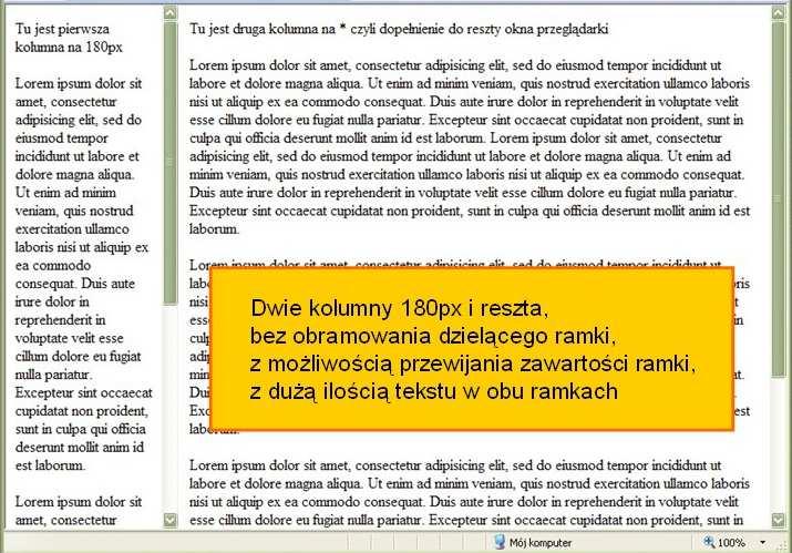 Zadanie do wykonania Na początek proszę wykonać dwie ramki ze stronami: 1. z podziałem na kolumny 2.