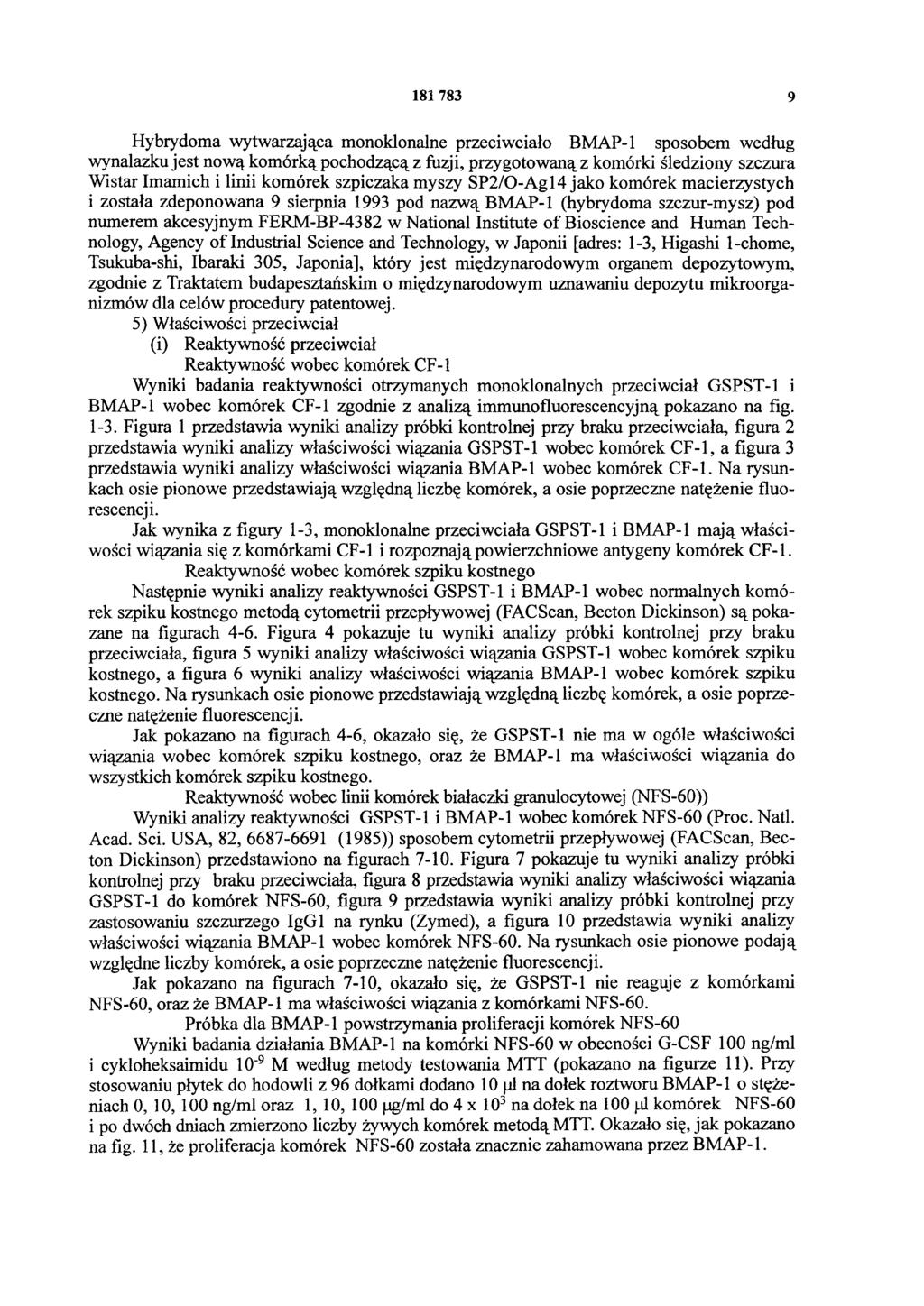 9 Hybrydoma wytwarzająca monoklonalne przeciwciało BMAP-1 sposobem według wynalazku jest nową komórką pochodzącą z fuzji, przygotowaną z komórki śledziony szczura Wistar Imamich i linii komórek