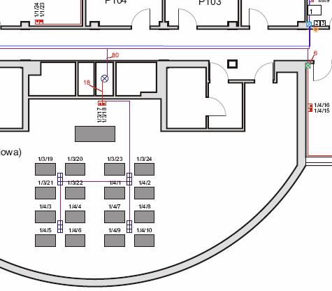 System podłogowy Tabela obliczeń przebiegów Tabela długości kabli teleinformatycznych L. p. Nr. gniazda dł.