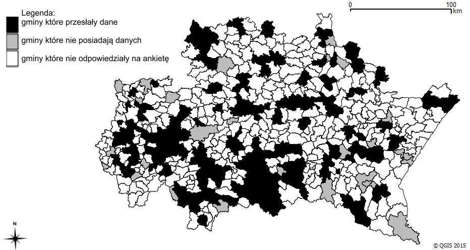 Susza społeczno-ekonomiczna a susza hydrologiczna 23 Rys. 1. Lokalizacja gmin z obszaru dorzecza Górnej Wisły, które przesłały ankiety Fig. 1. The location of the communes from the area of the upper Vistula river basin, which sent the questionnaires Rys.
