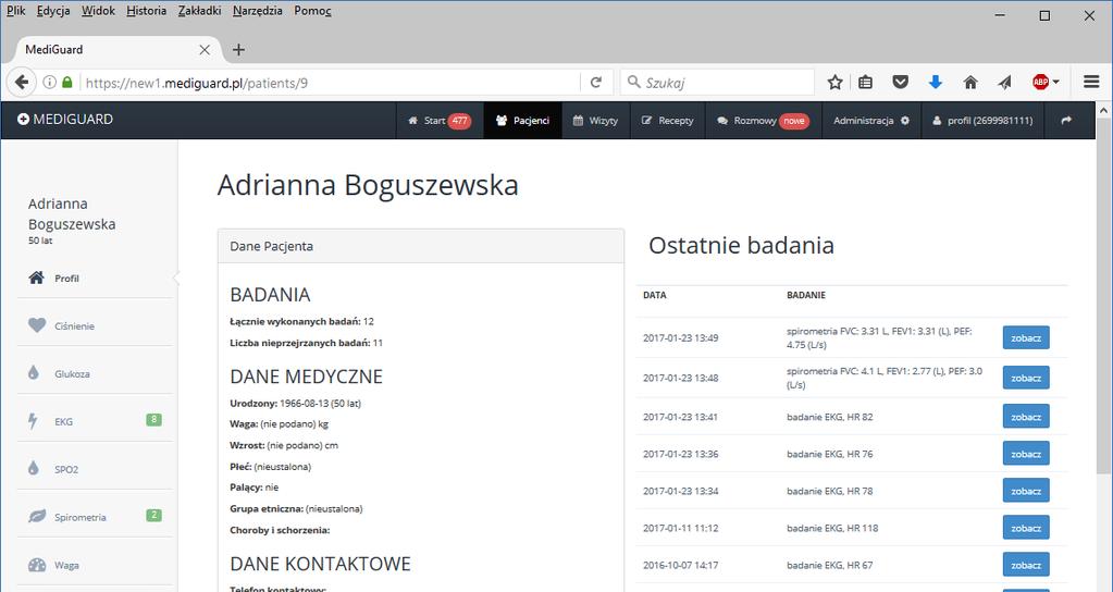 System Mediguard: Platforma telemedyczna Dedykowana platforma Mediguard z możliwością szybkiego tworzenia kont