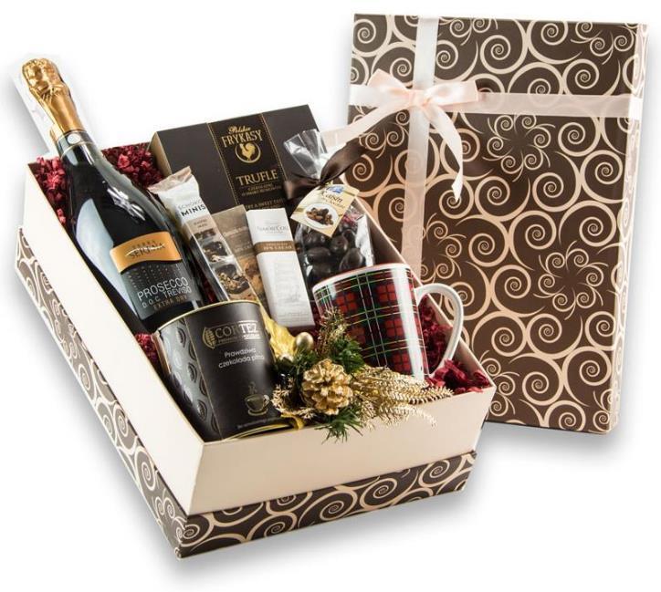 CL152 GOOD BOX Wino Prosecco Treviso Smuma białe wytrawne 0,75 l Cortez czekolada pitna ciemna 60% 200 g Polskie Frykasy Trufle w czekoladzie 180 g Laro Rodzynka w