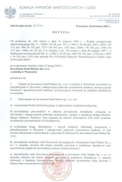 6.3. Decyzja Komisji Nadzoru Finansowego numer