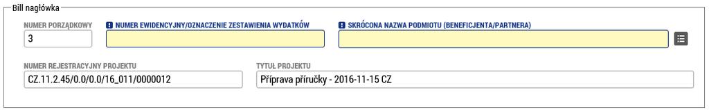 W pierwszym bloku należy wpisać Numer ewidencyjny/oznaczenie zestawienia wydatków.