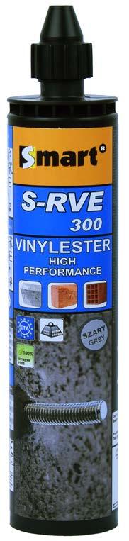 CHEMICAL RESIN VINYLESTER S-IRVE "HIGH PERFORMANCE" SZKLANA KAPSUŁA Z ŻYWICĄ S-RVE V vinylester Styrene free: odor For high loads Przeznaczona głównie dla montażu dużych obciążeń Może być stosowana