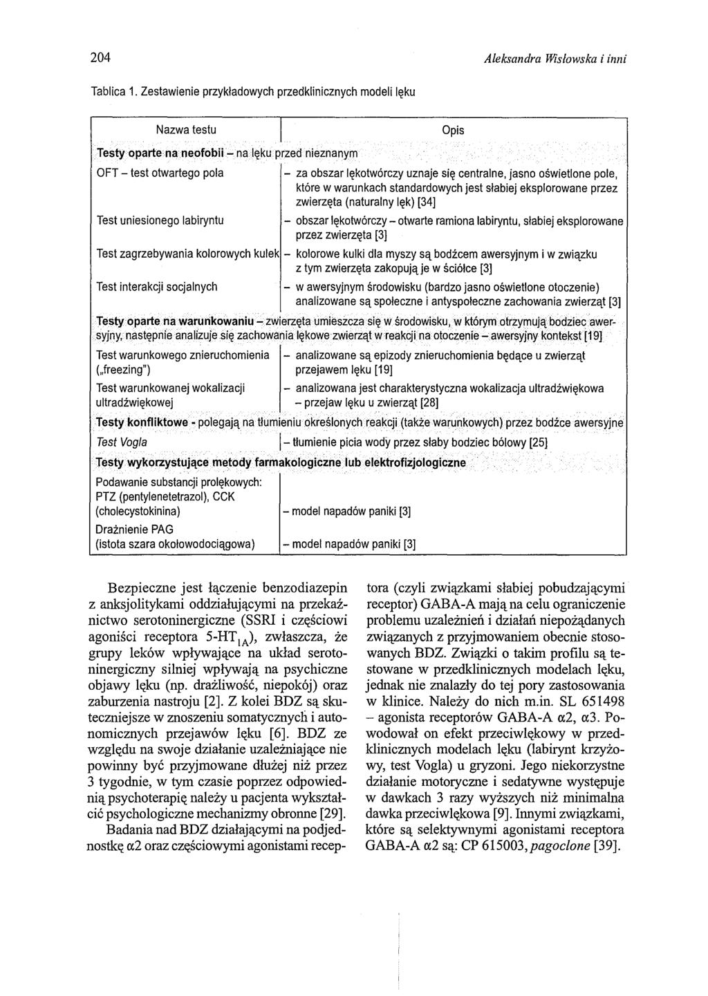 204 Aleksandra Wislowska i inni Tablica 1.
