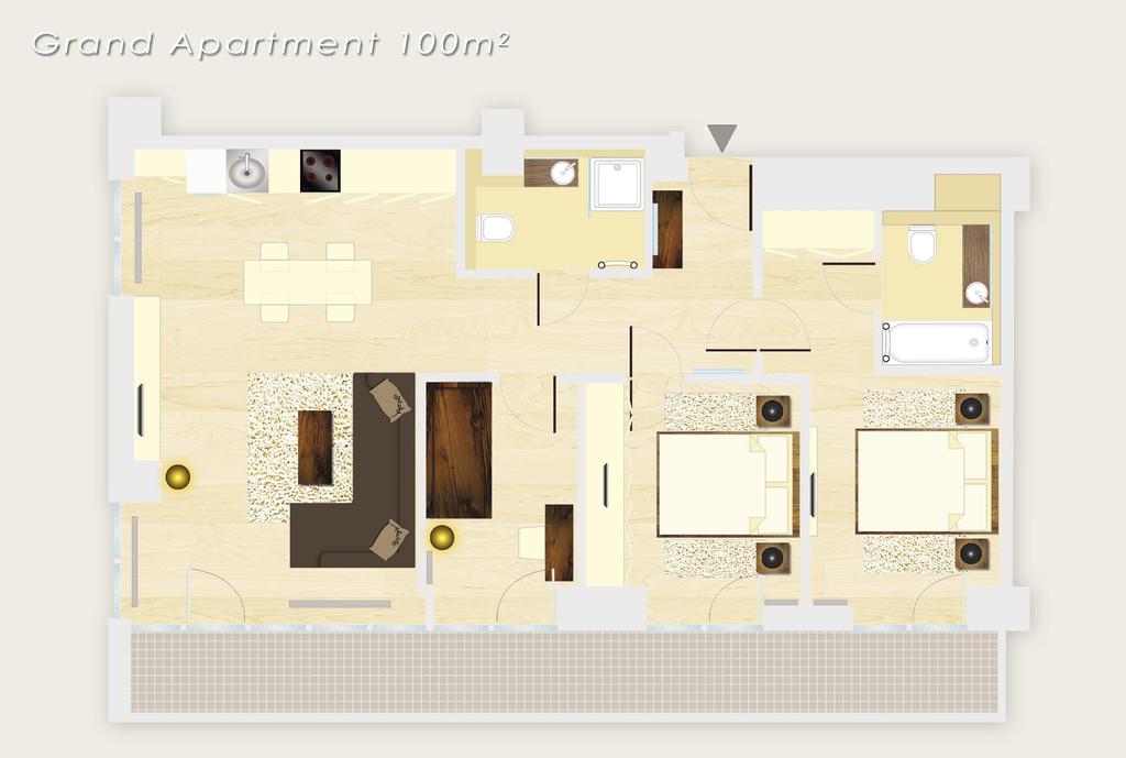 Spacious living room 30sqm Full-size kitchen with a stove, a microwave, a refrigerator, a ceramic hob, a kettle, a toaster, silverware, kitchen china, a washing machine.