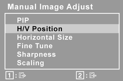 Element Objaśnienie Manual Image Adjust (ręczna regulacja obrazu) wyświetla menu ręcznej regulacji obrazu.