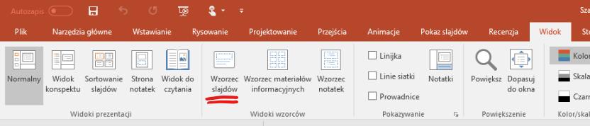 W tym celu klikamy na wstążkę Widok, a następnie wybieramy Wzorzec slajdów. Rys. 2.