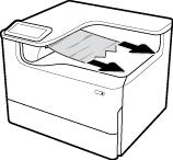 2. Otwórz lewe drzwiczki, pociągając za lewy zatrzask. 3. Ostrożnie wyjmij widoczny papier spomiędzy rolek. 4. Zamknij lewe drzwiczki.