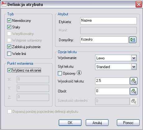 WSKAZÓWKA!!! Komputerowe Wspomaganie Prac Inżynierskich Kolejność wykonania zadania: 1. Zamodelowanie elementu (np. krzesło) 2. Przypisanie do obiektu 4 atrybutów, zgodnie z tabelą 3.